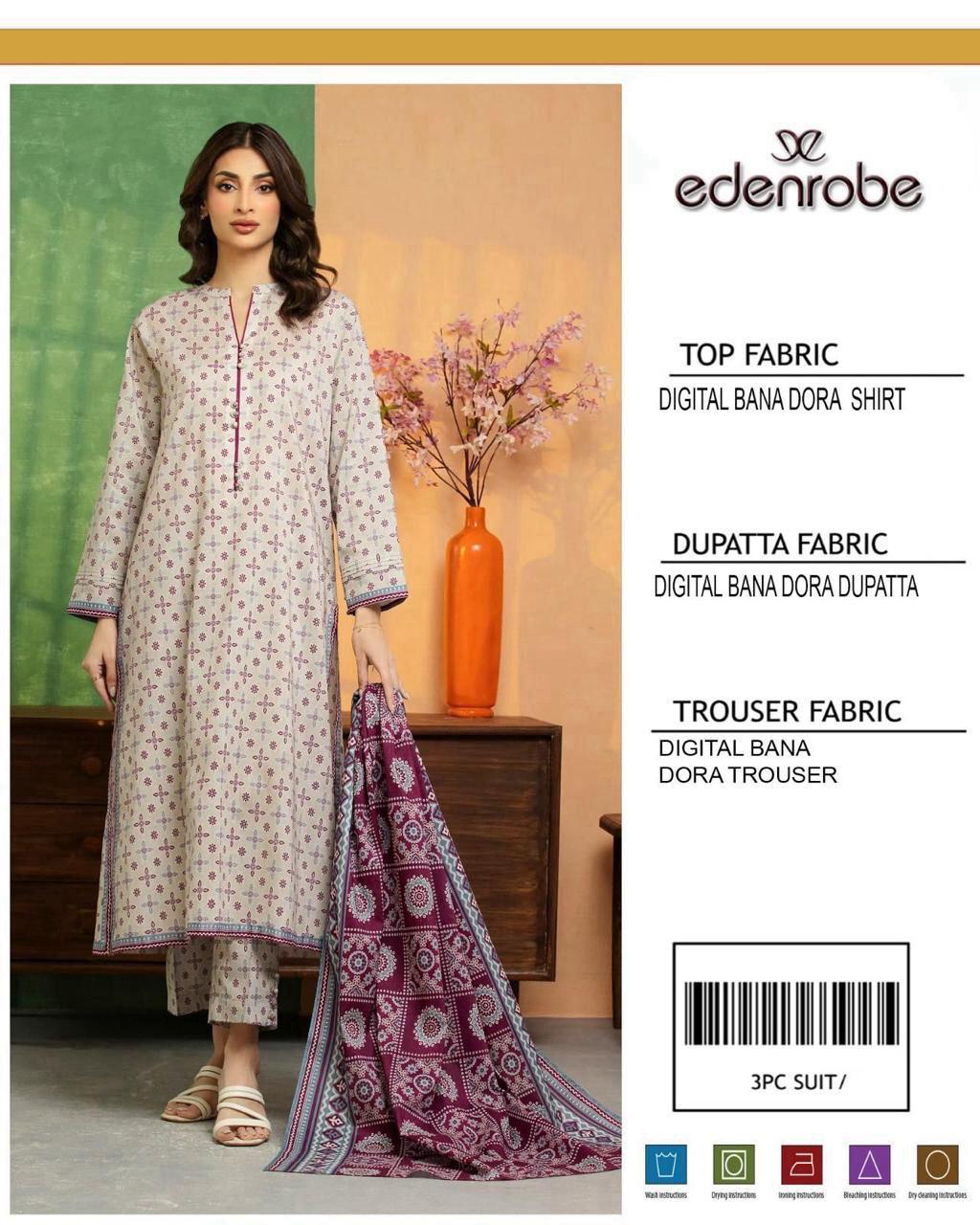 Edenrobe 3PC Unstitched Lawn Suit