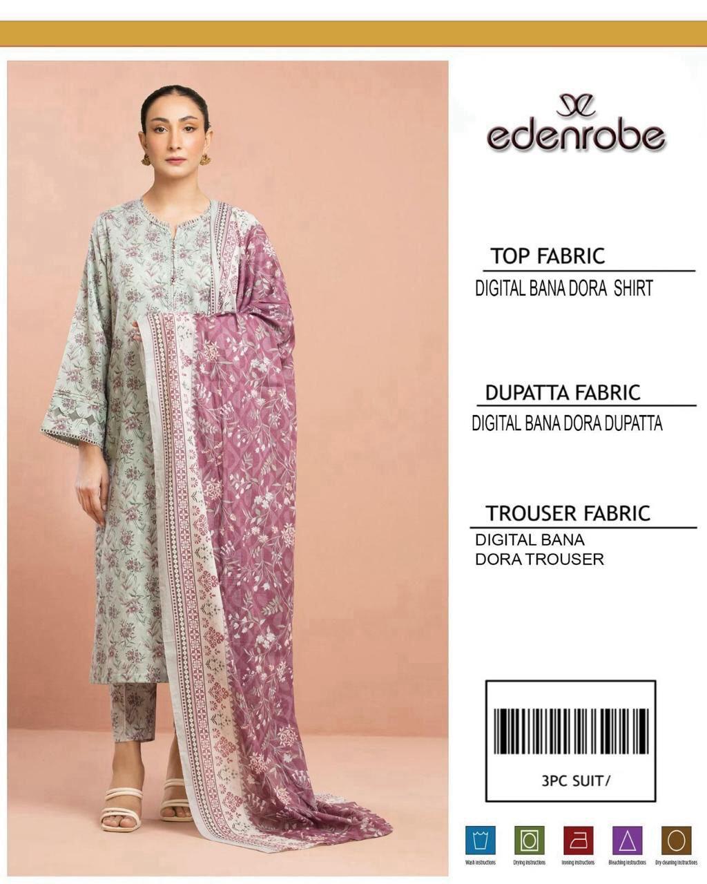 Edenrobe 3PC Unstitched Lawn Suit
