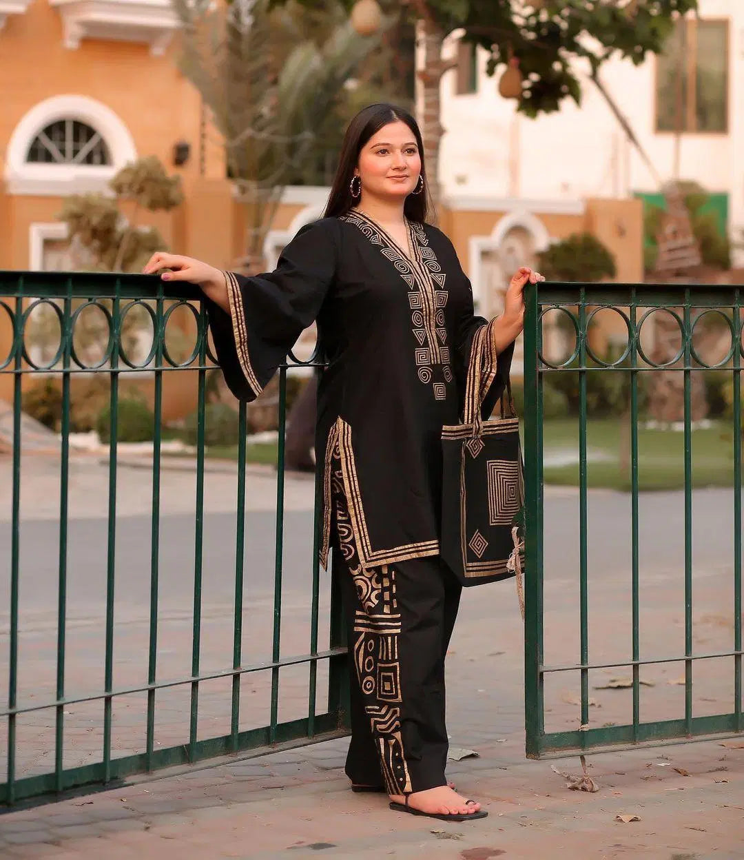 Elegant Embroidered Linen Shirt and Trouser Set for Women