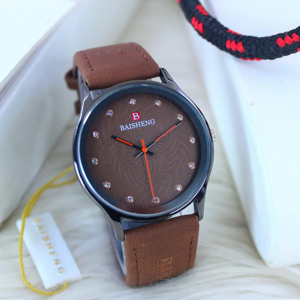 Men's Classic Leather Strap Watch – Brown