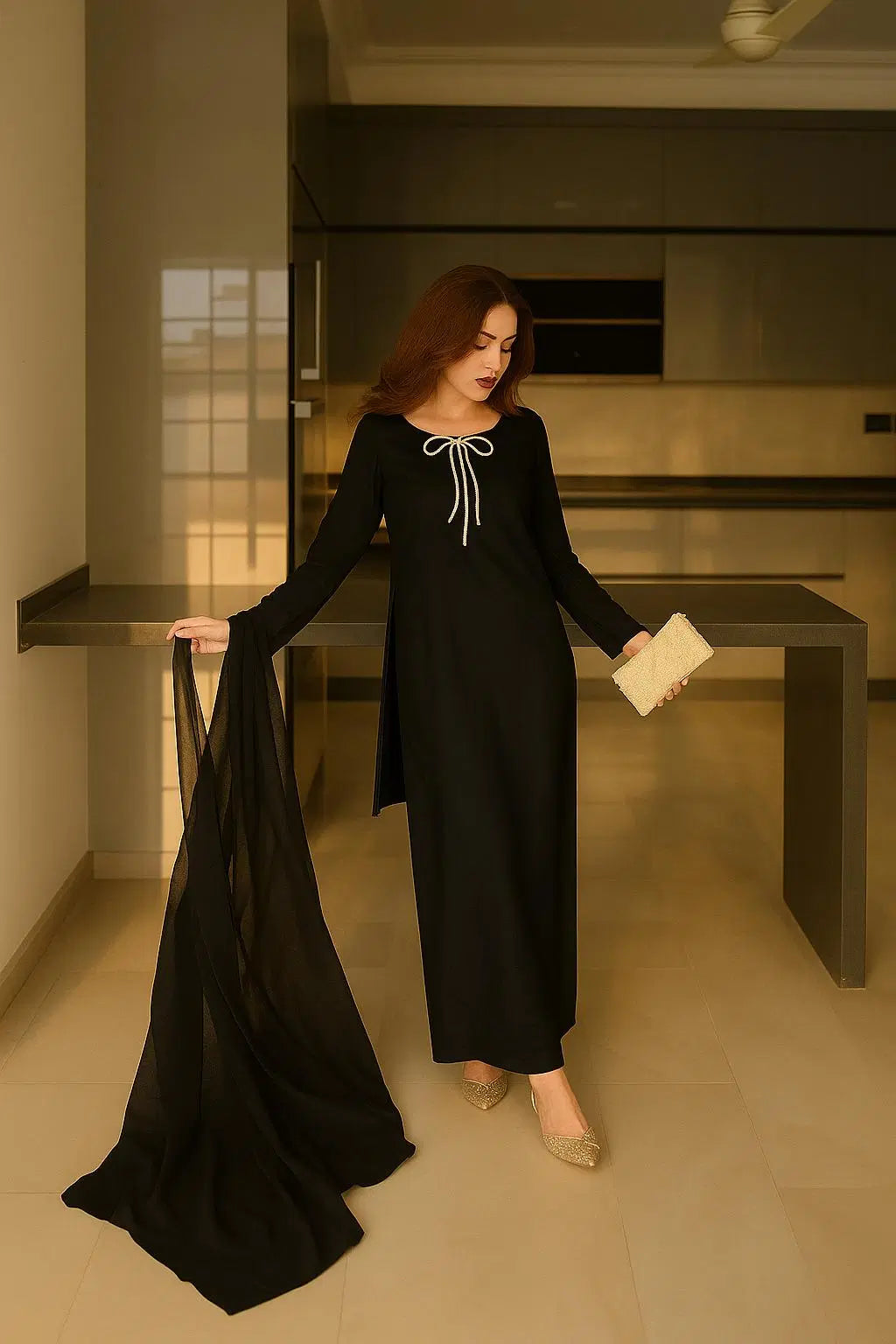 3 Pcs Women's Stitched Lace Work Suit