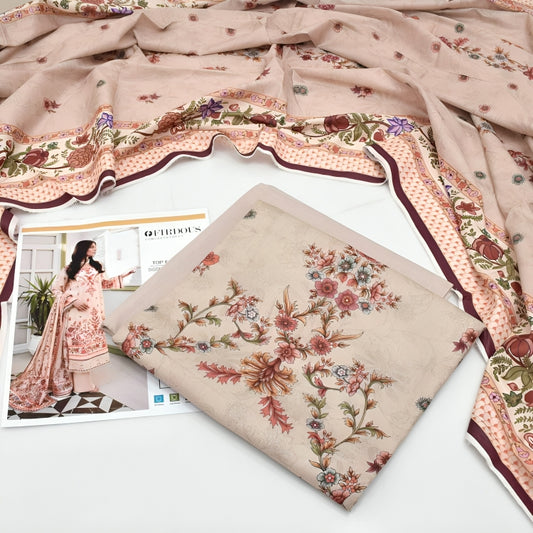 Firdos | 3PC Unstitched Lawn Suit – Signature Elegance