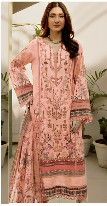 Firdos | 3PC Unstitched Lawn Suit – Signature Elegance