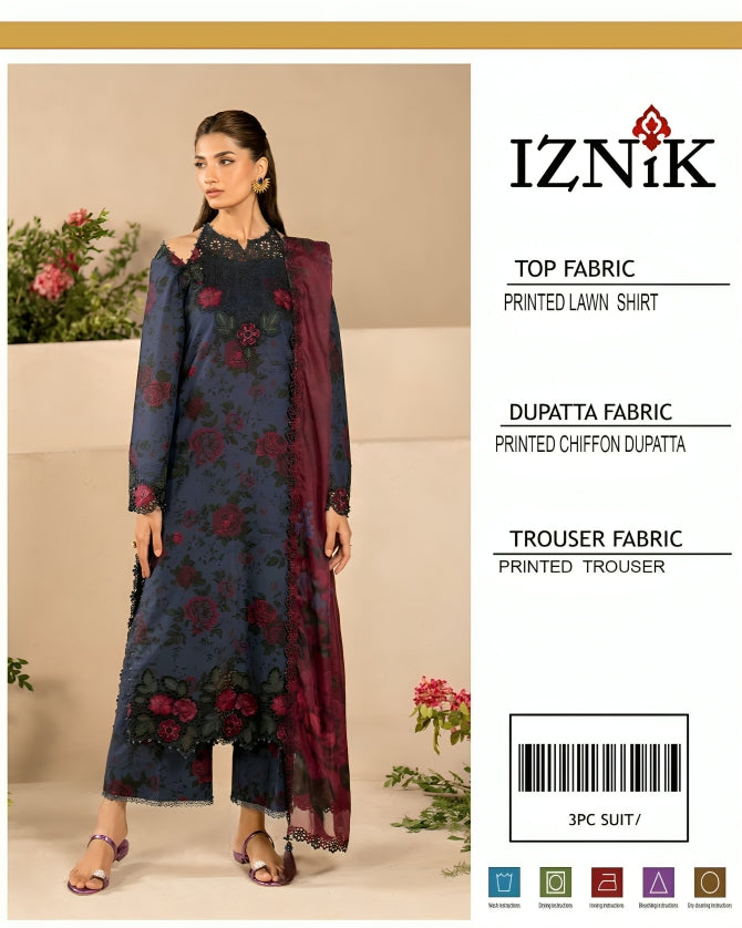 IZNIK Printed Lawn 3-Piece| Summer 2025-EIII