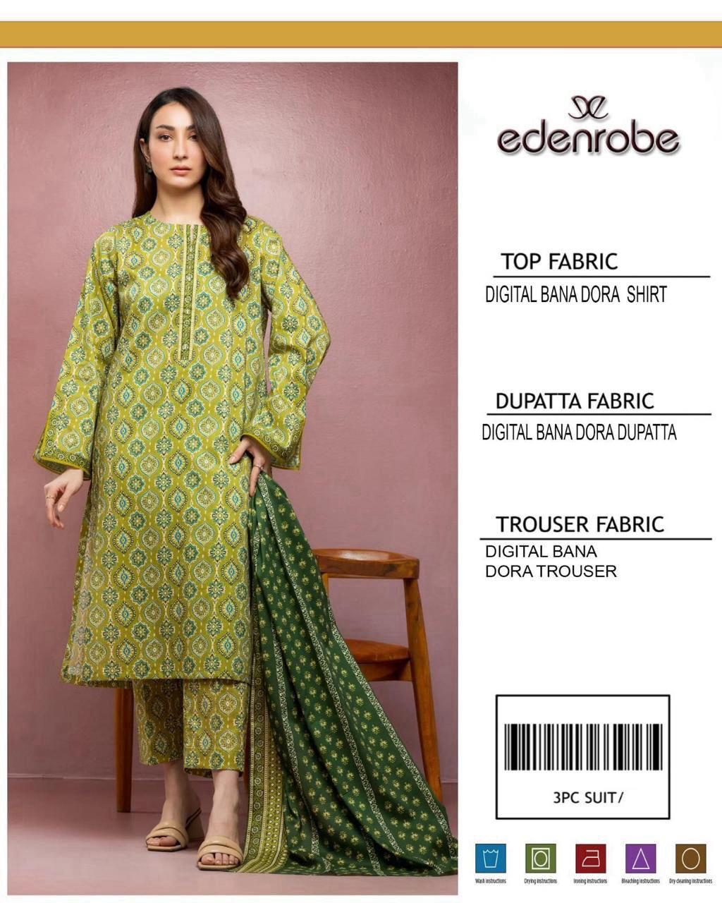 Edenrobe 3PC Unstitched Lawn Suit
