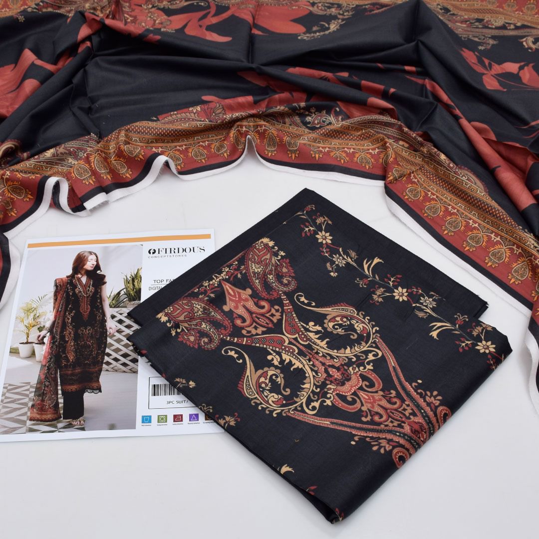 Firdos | 3PC Unstitched Lawn Suit – Signature Elegance