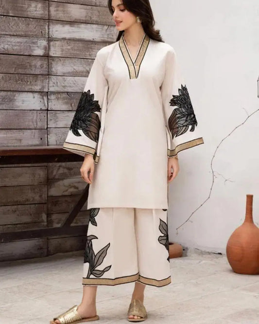 3 Pcs Women's Elegant Stitched Organza Embroidered Suit