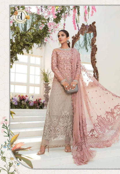 Unstitched Exquisite 3 Pcs Chiffon Embroidered Suit in Pink