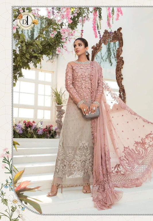 Unstitched Exquisite 3 Pcs Chiffon Embroidered Suit in Pink