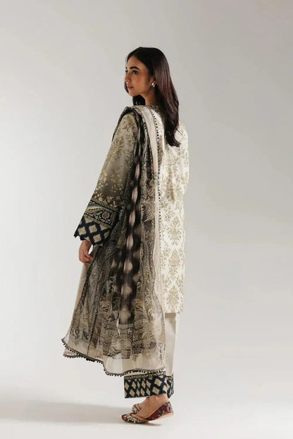 Printed Lawn Suit with Dobby Lawn Dupatta (3 Pc - Off White)