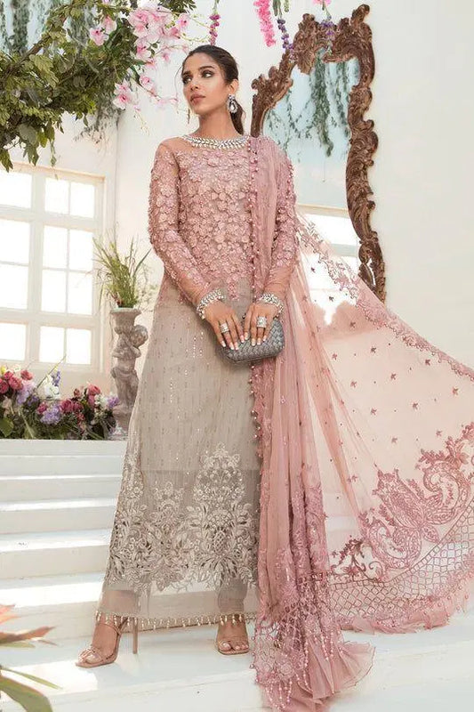 Unstitched Exquisite 3 Pcs Chiffon Embroidered Suit in Pink