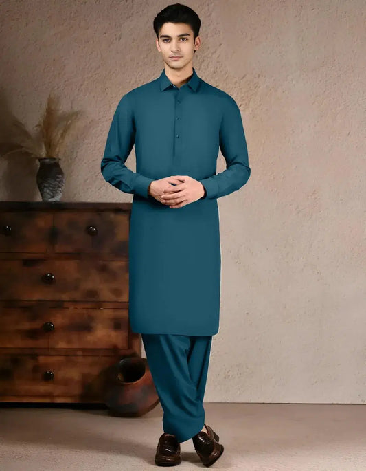 Blue Plain Soft Cotton Suit – Unstitched (4.5 Meters)