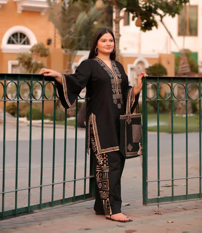 Elegant Embroidered Linen Shirt and Trouser Set for Women