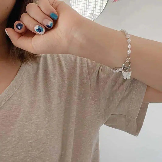 Trendy Butterfly Design Pearl Bracelet