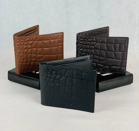 Men’s Premium Crocodile Pattern Leather Bi-Fold Wallet