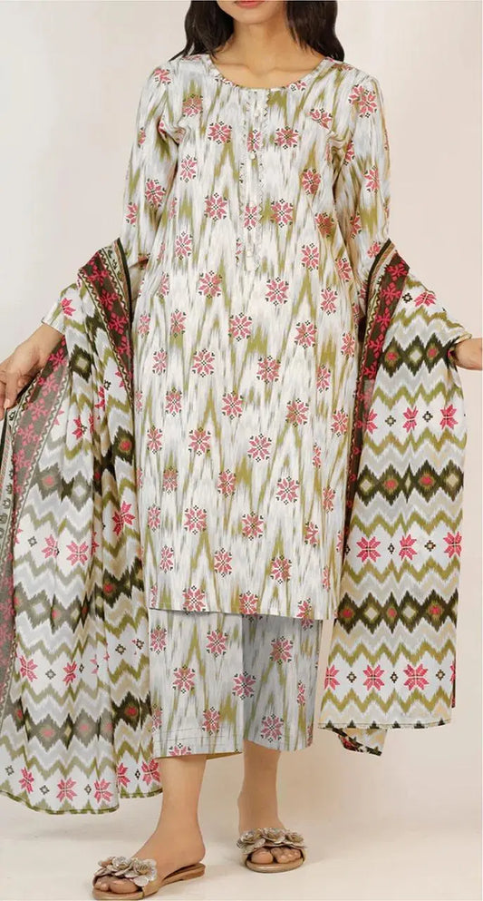 3 Pcs Women's Unstitched Printed Suit