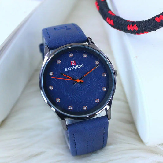Men's Classic Leather Strap Watch – Blue