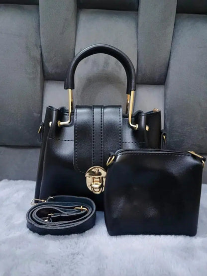 Women's Elegant  PU Leather Plain Hand Bag Set