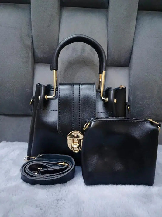 Women's Elegant  PU Leather Plain Hand Bag Set