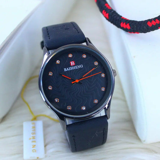 Men's Classic Leather Strap Watch – Dark Blue