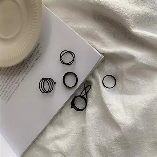 Black Alloy Ring Set – 6 Pcs (Multiple Sizes)