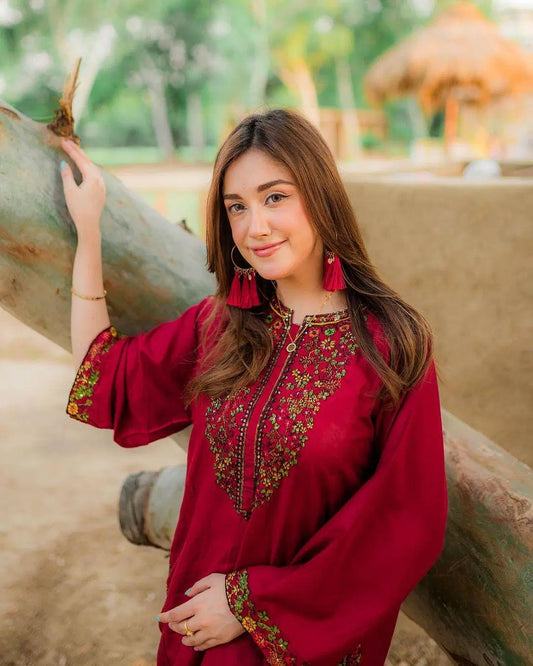 Embroidered Linen Shirt And Trouser Set - 2 Pcs