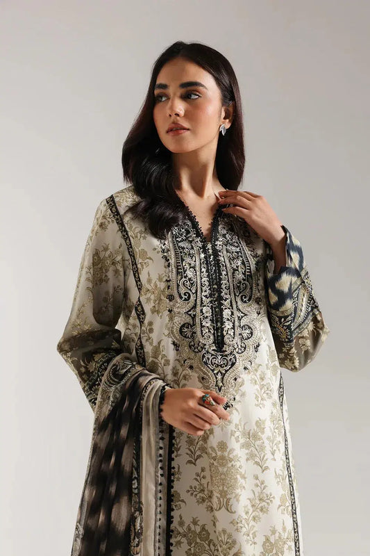 Printed Lawn Suit with Dobby Lawn Dupatta (3 Pc - Off White)