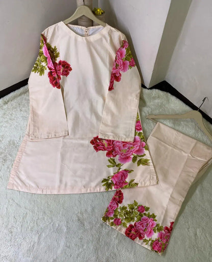 Stylish Women's Stitched Shirt And Trouser Set - 2 Pcs Printed Cotton Ensemble