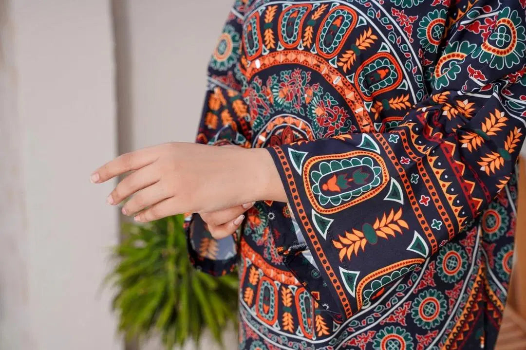 Women's Stitched Printed Shirt and Trouser Set - 2 Pcs with Mirror Work