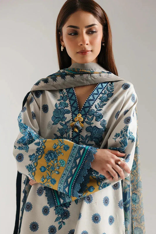 3Piece Printed Lawn Suit with Dobby Dupatta
