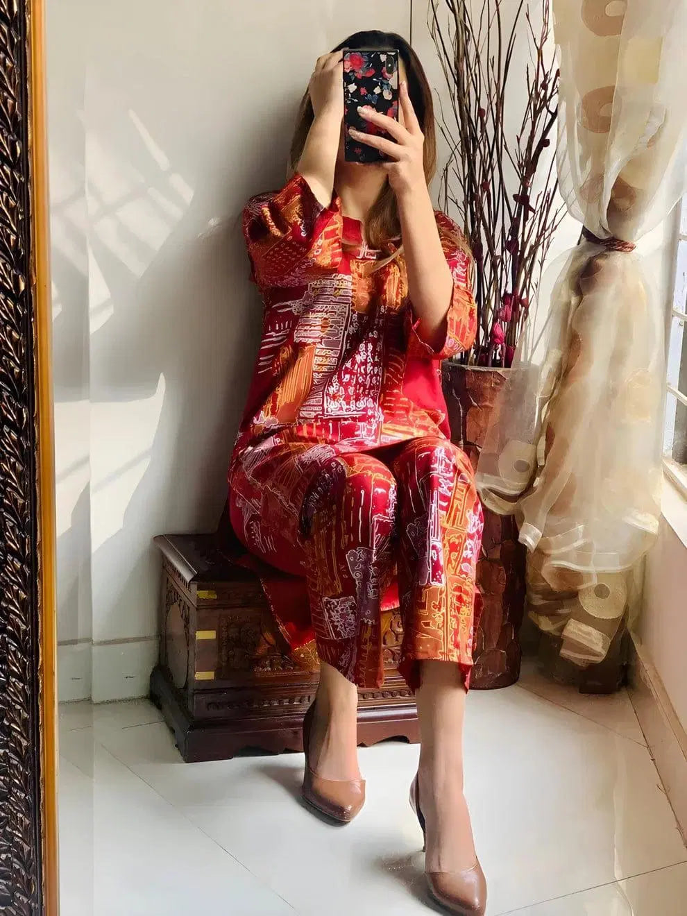 2 Pcs Women's Elegant Stitched Linen Block Printed Shirt And Trouser
