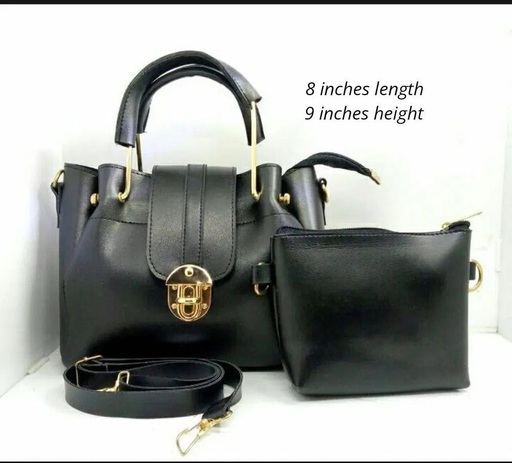 Women's Elegant  PU Leather Plain Hand Bag Set