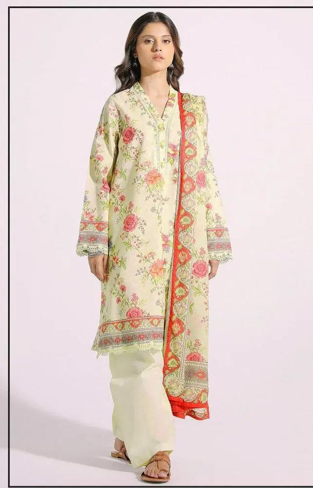 3 Pcs Women's Unstitched Lawn Printed Suit