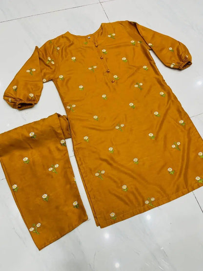 2 Pcs Women's Stitched Embroidered Shirt And Trouser