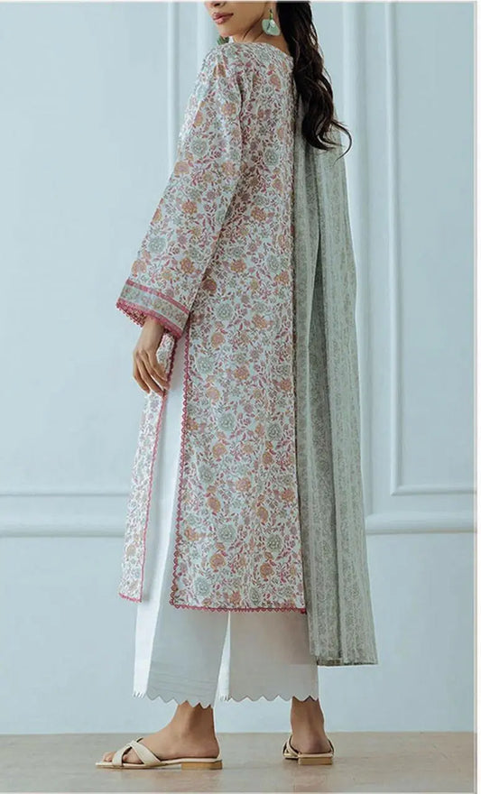 Classic 3-Piece Printed Lawn Suit – Off White