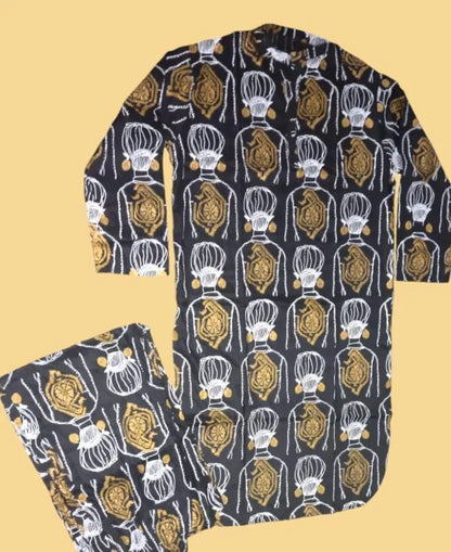 Women's Printed Linen Co-Ord Set – Black (2-Piece)