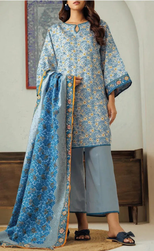 3 Pcs Women's Unstitched  Printed Lawn Suit