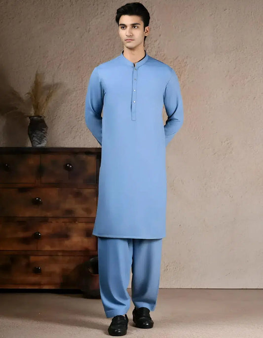 Blue Plain Soft Cotton Suit – Unstitched (4.5 Meters)