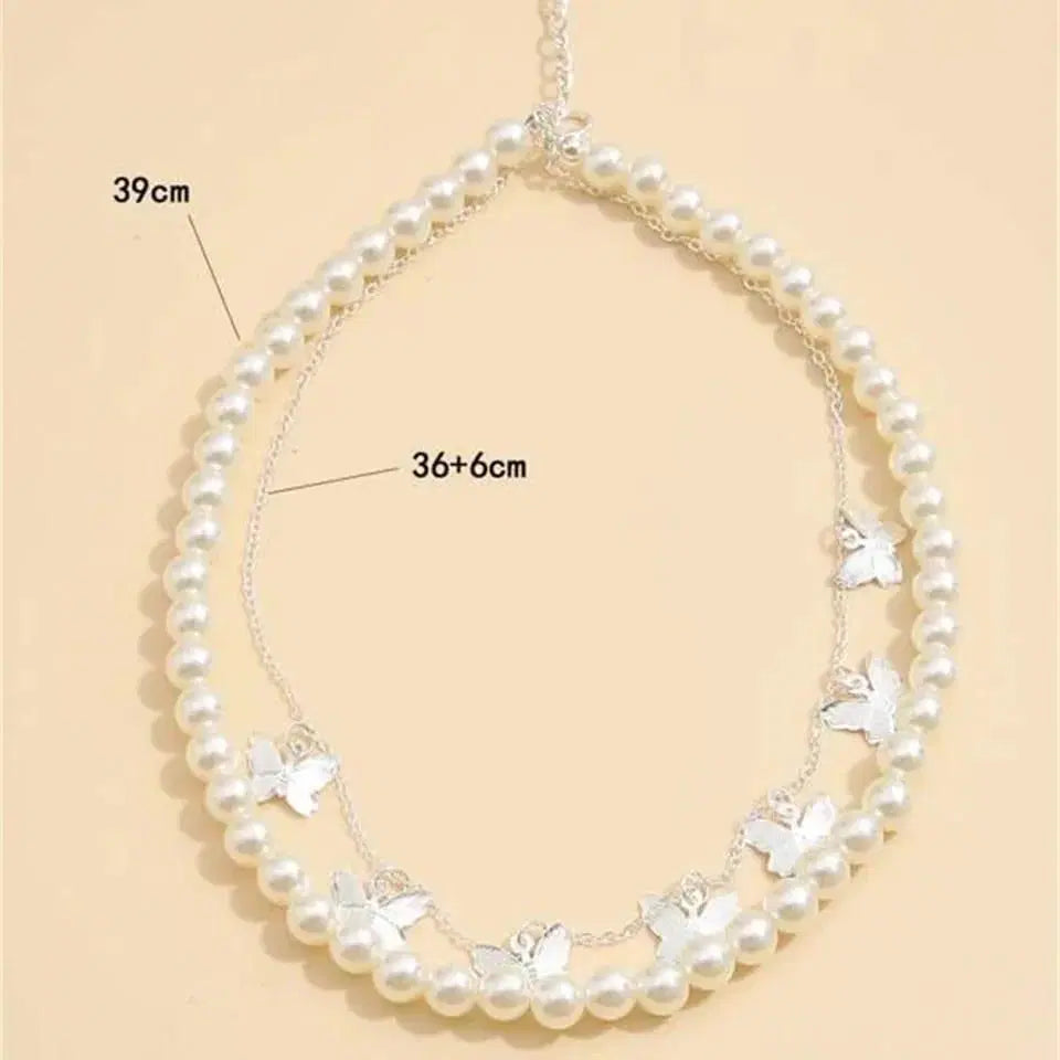 Double Layer Butterfly Pearl Choker