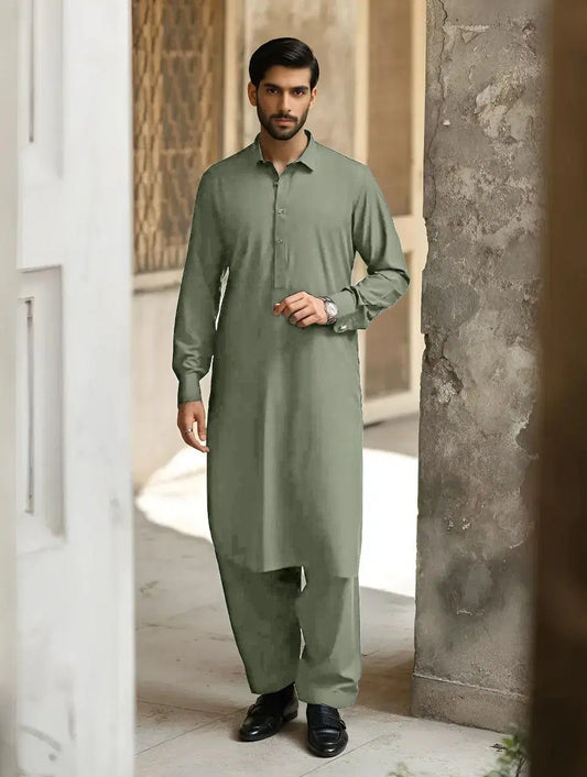 Green Plain Soft Cotton Suit – Unstitched (4.5 Meters)