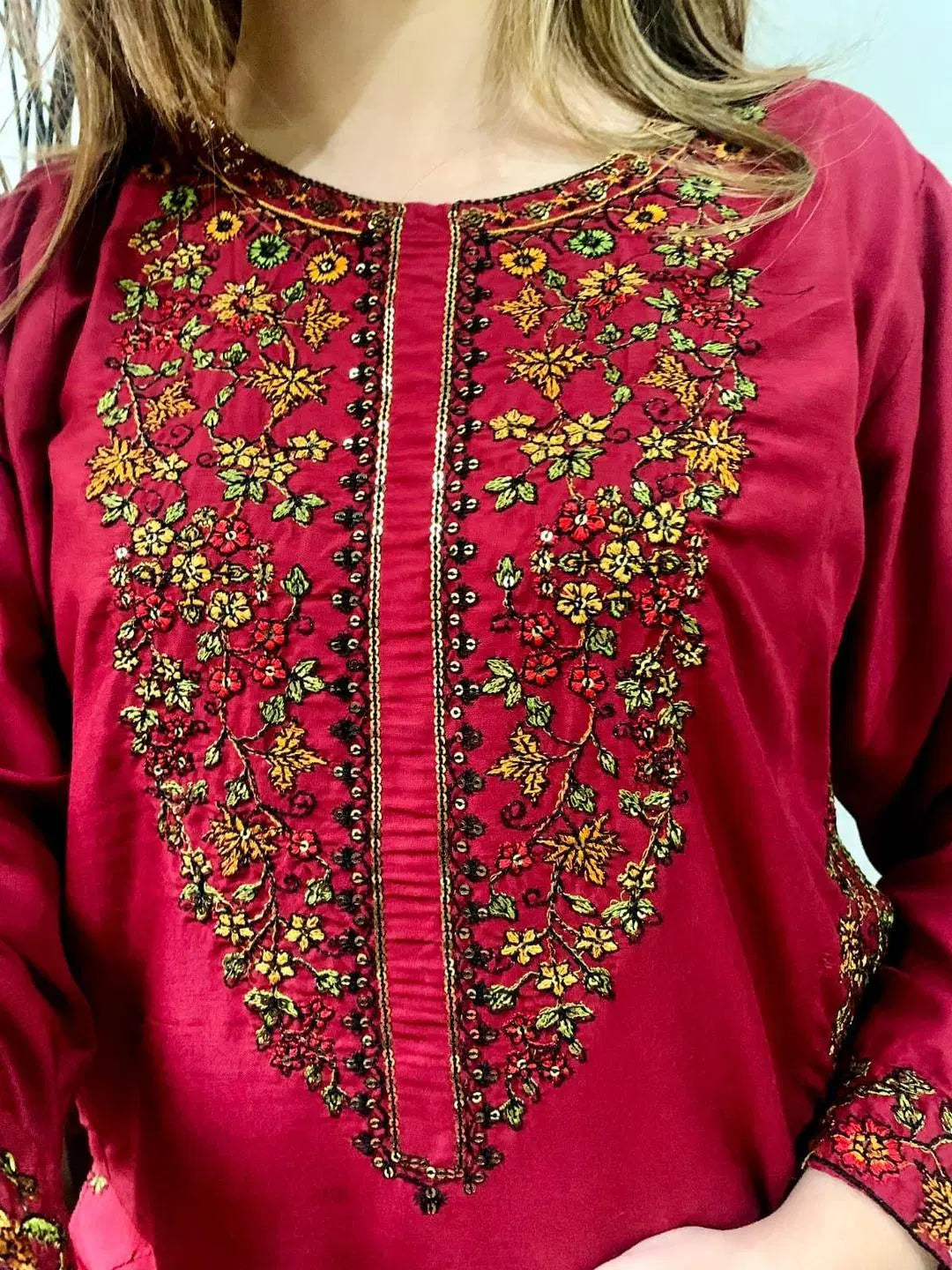 Embroidered Linen Shirt And Trouser Set - 2 Pcs