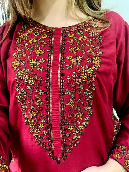Embroidered Linen Shirt And Trouser Set - 2 Pcs