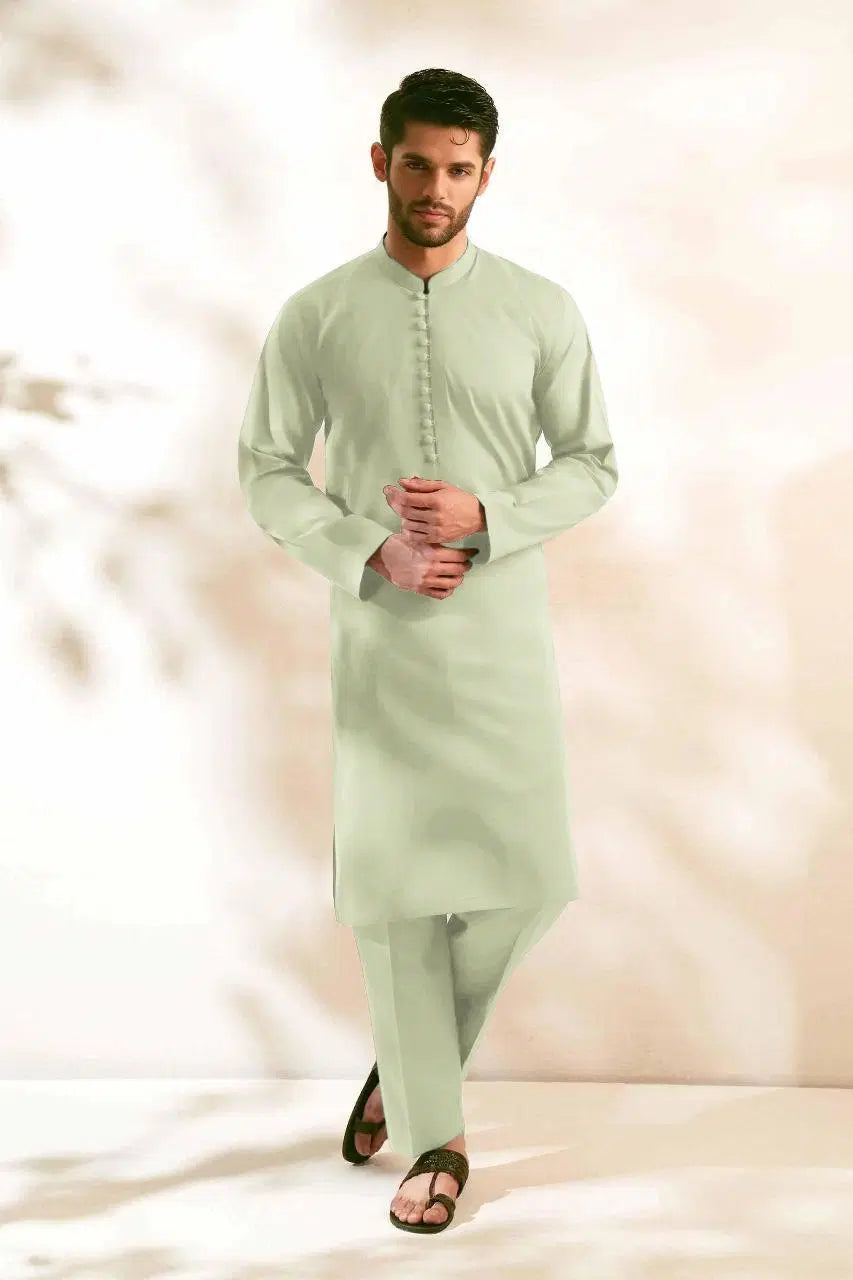 Unstitched Soft Cotton Plain Suit – Green (4.5 Meters)