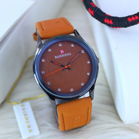 Men's Classic Leather Strap Watch –  Bronze