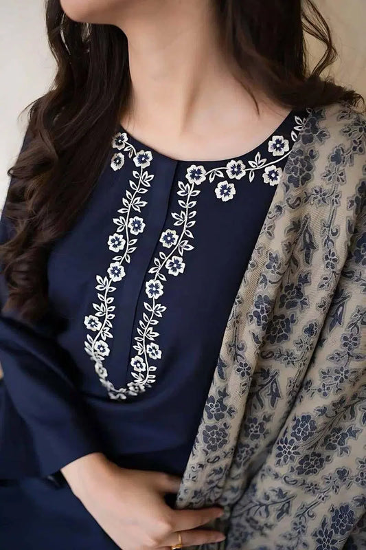 3 Pcs Women's Unstitched Embroidered Suit