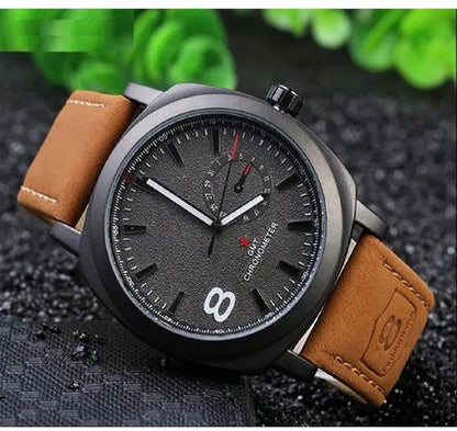 Men's Classic Brown Leather Strap Analogue Watch
