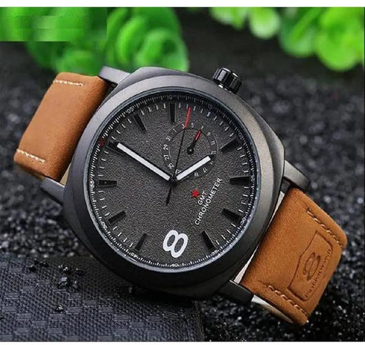 Men's Classic Brown Leather Strap Analogue Watch