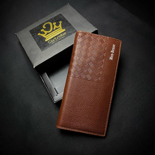 Unisex Textured PU Leather Long Wallet – Brown
