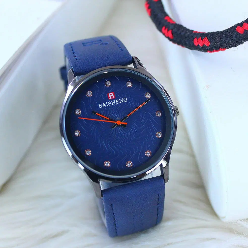 Men's Classic Leather Strap Watch – Blue