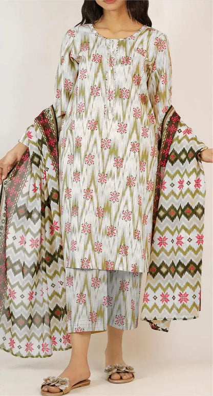 3 Pcs Women's Unstitched Printed Suit